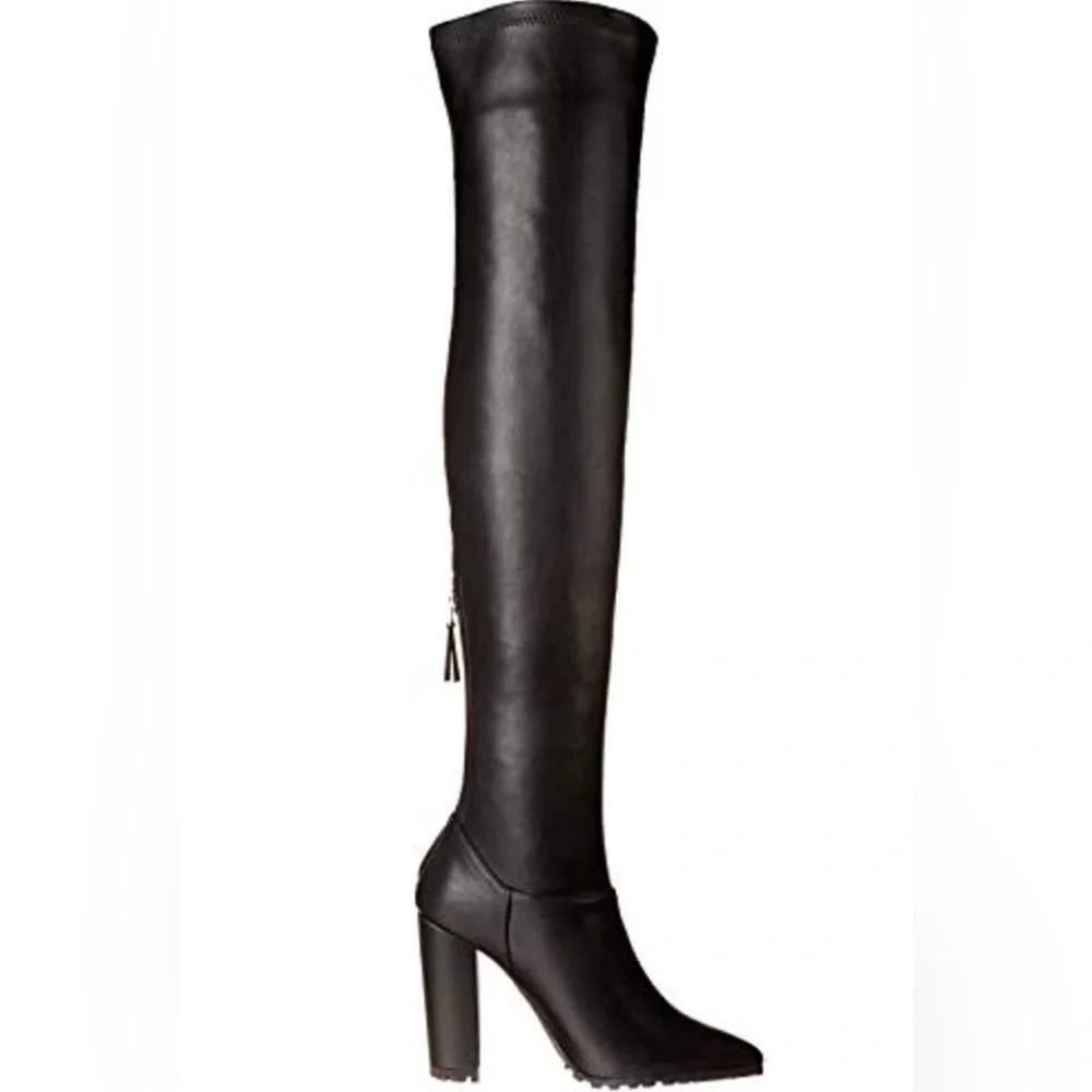 Madden Girl Black Faux Leather Over the Knee Boots Sz 8.5 BNWOB